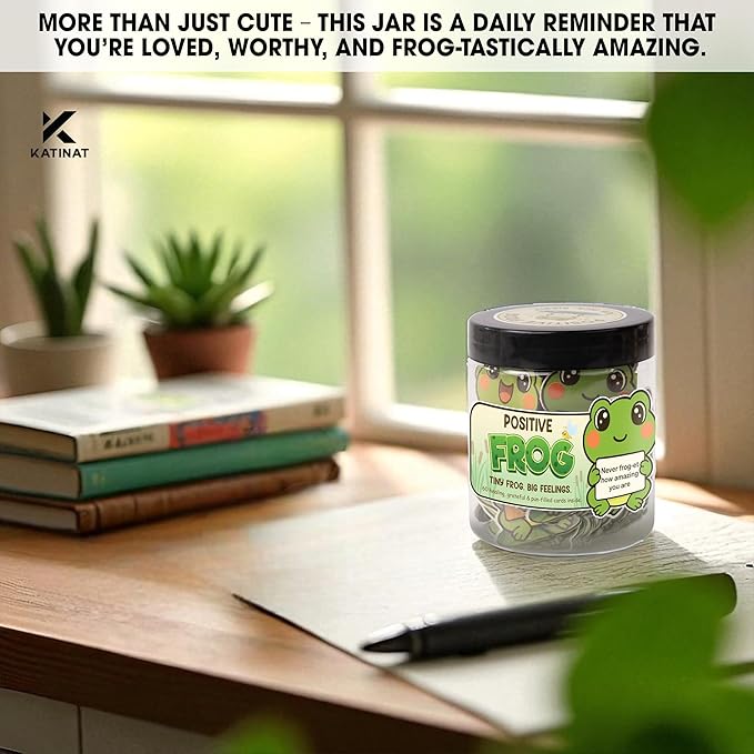 Positive Frog Jar – Thank You Gifts for Women, Men, Coworkers – Emotional Support Jar with 60 Notes – Appreciation Gifts for Coworkers, Teacher, Nurse, Retirement Gift for Men, Women, Frog Gift