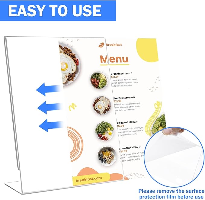 12 Pack Acrylic Sign Holder 8.5 x 11 Slant Back Acrylic Stands for Display Plexiglass Clear Acrylic Display Stands for Ad Frame, Picture Photo Frames, Promotions, Restaurants, Office, Store