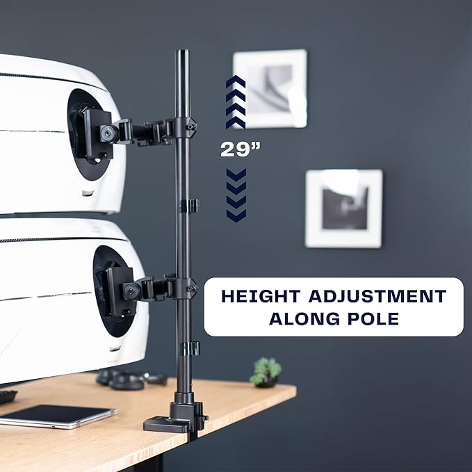 VIVO Dual Ultra-Wide Monitor Extra Tall Desk Mount for up to 49 inch Ultrawides, Clamp-on Adjustable Stand Holds 44 lbs per Screen, VESA up to 100x100mm, Black, STAND-V120T