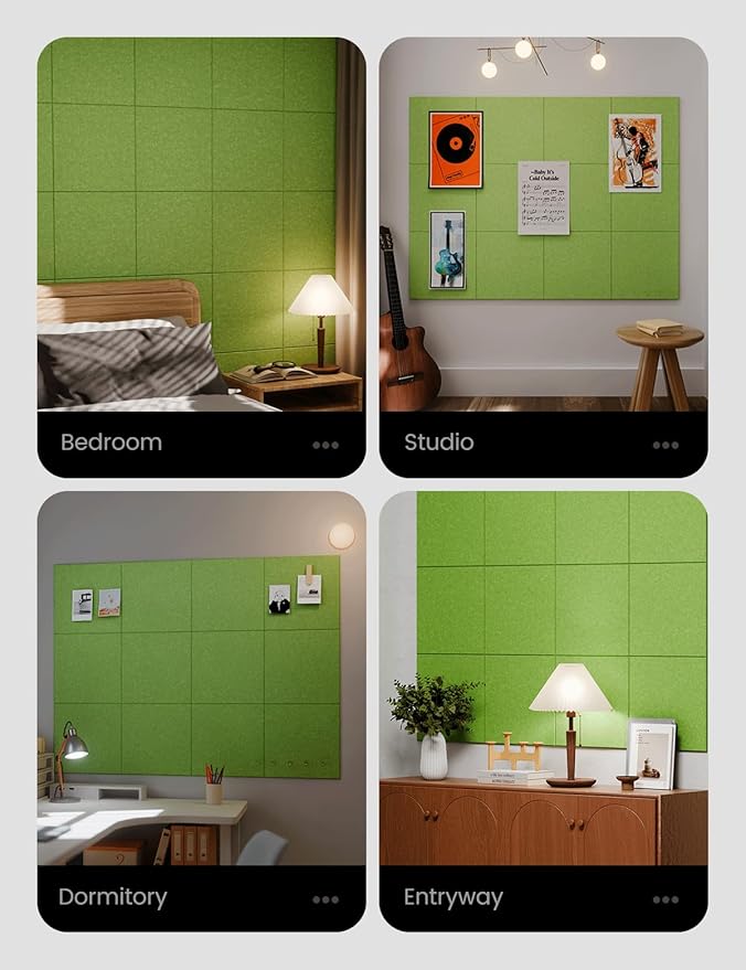 Large Felt Bulletin Board 48" x 36" Cork Board Alternative-12 Pack with 70 Safe Removable Adhesive Tabs, Cork Boards for Walls Cork Board for Home Office Classroom Pin Board - Grass Green