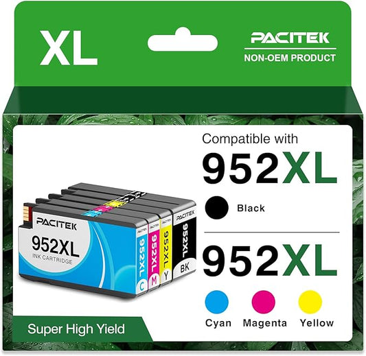 952XL Ink Compatible for Hp 952XL Ink Cartridges Combo Pack 952 XL Work for Hp Officejet Pro 8710 8702 7720 7740 8700 8715 8210 Printers (Black/Cyan/Magenta/Yellow)