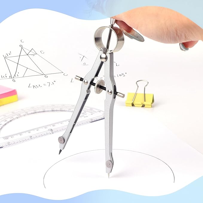 Compass and Protractor Set, Professional Drawing Compass Tool, Metal Compass with Extra Refills, Compass for Geometry and 6 Inch Math Protractors 180 Degree (Black)