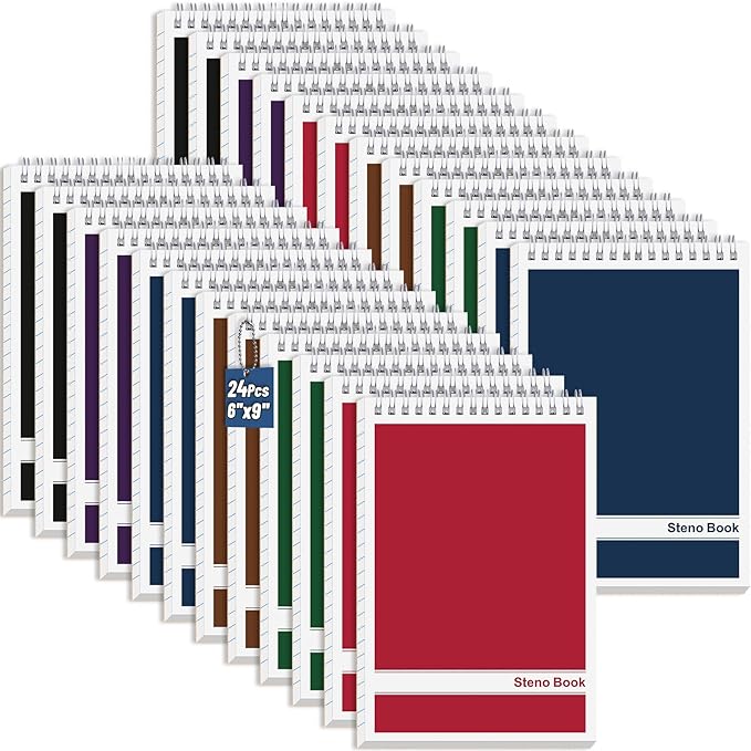 24 Pack Steno Pads 6 x 9 in Spiral Top Notebook Bulk 6 Assorted Color Note Pad 60 Sheets Gregg Rule Writing Paper Steno Notebooks for Students Teachers Men Women Professionals Office School Recording