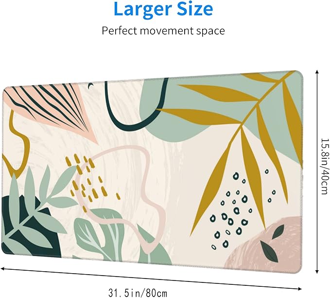 Desk Mat,Tropical Leaves Summer Plants Extended Gaming Mouse Pad for Office Work & Game,Computer Keyboard Mouse Mat Desk Non-Slip Rubber Base Large Mousepad with Stitched Edges, 31.5x15.7inch