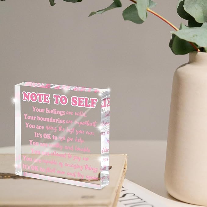 Inspirational Gift Ideas, Mental Health Reminder Desk Decor, 4" x 4" Pink Acrylic, Positive Psychology Affirmations, Inspirational Gift for Counselors, Students and Classrooms