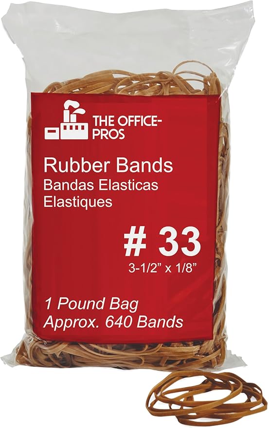 Rubber Bands, Eco Friendly Packaging, Size #33, Natural Crepe, Made in USA, Rubber Band Measurements: 3-1/2" x 1/8'' - 600 Bands