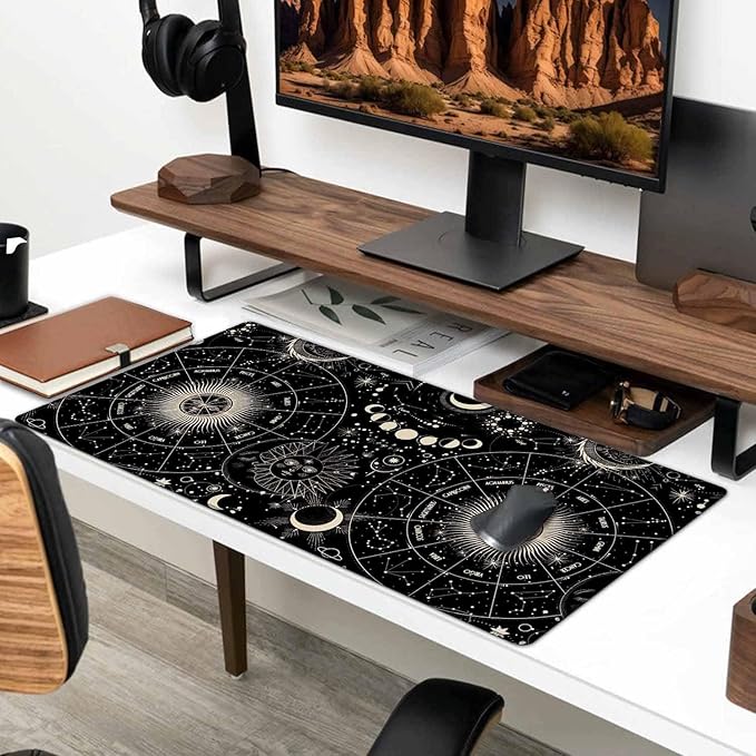 Moon Phases Desk Mat Mouse Pad Large Desk Pad Desk Mats On Top of Desks Laptop Computer Keyboard Mouse Mat Full Desk Gaming Mousepad XXL 31.5X15.7 inch Deskpad Deskmat Cute Desk Accessories