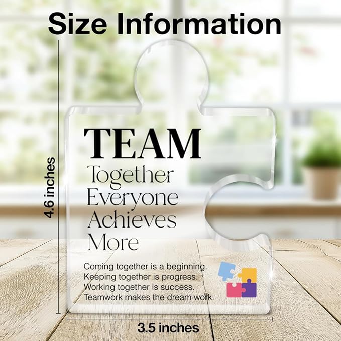 Inspirational Team Gift for Coworkers Colleagues Employees, Teamwork Gifts Team Together Everyone Achieves More Acrylic Puzzle Piece Plaque Office Decor