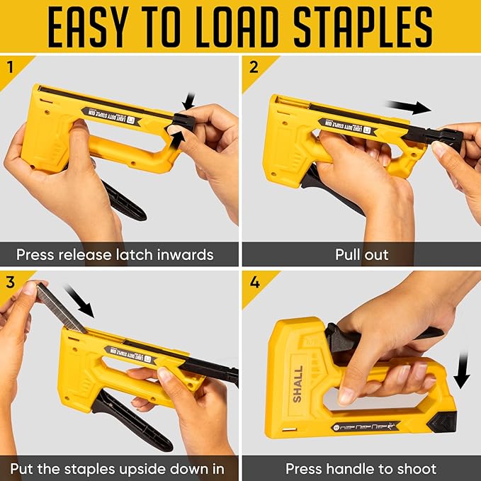 SHALL Light Duty Staple Gun for Wood - Yellow Upholstery Staple Gun with 1600pcs JT21 Staples 1/4, 5/16, 3/8 inch and Staple Remover - Fabric Stapler Gun for Crafts, DIY, Decoration