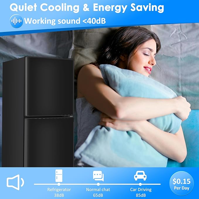 Compact Refrigerator with Freezer 4.3 Cu. Ft. 2-Door Dorm Fridge with Adjustable 7-Level Thermostat, Small Refrigerator with Freezer for Home, RV, College Dorm, Apartment, Office, Black