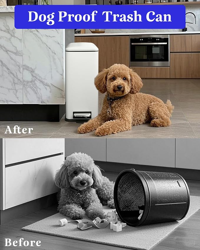 Kitchen Rubbish Bin, 30 L, Narrow Pedal Bin with Lid, Stainless Steel Kitchen Rubbish Bin with Inner Bucket, Rectangular Waste Bin for Kitchen, Bathroom, Bedroom, Office, White