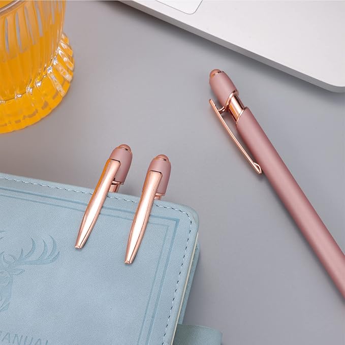 12 PCS 2 in 1 Stylus Ballpoint Pen with Stylus Tip, 1.0 mm Black Ink Metal Pen Stylus Pen for Touch Screens (Rose Gold & Gold)