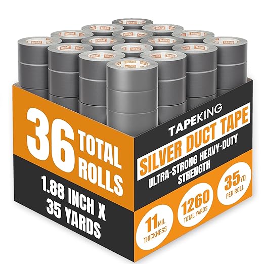 Tape King Silver Duct Tape,1.88 Inch x 35 Yards (36 Pack) - for Home Improvement Projects & Home Repairs