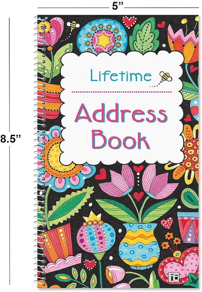Current Mary Engelbreit Address Book - 94 Pages; Small 5" x 8-1/2" Size for Purse or Office, Spiral Bound Soft Cover Organizer for Contacts, Addresses, Email, & Phone Numbers + 50 Replacement Stickers