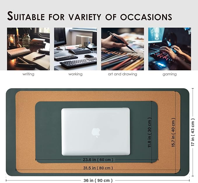 Compact Cork Desk Mat - Small Dual-Sided Desk Pad for Office and Home - Desk Organization and Accessories - Ideal for Large Mouse Pad and Small Desk Mats on Top of Desks(Dark Green,23.6"x 11.8")