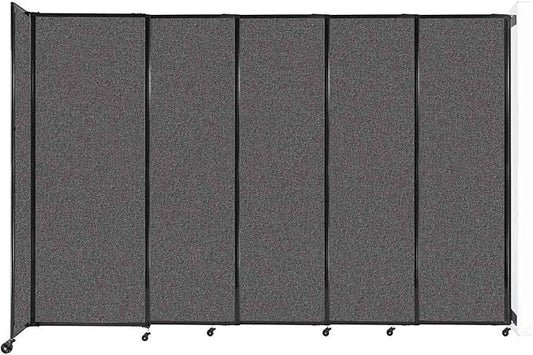 Wall-Mounted Sliding StraightWall Room Divider | Adjustable Widths | Locking Wheels | Room Separator | Up to 11'3" Wide x 7'6" Tall Charcoal Gray Fabric Panels