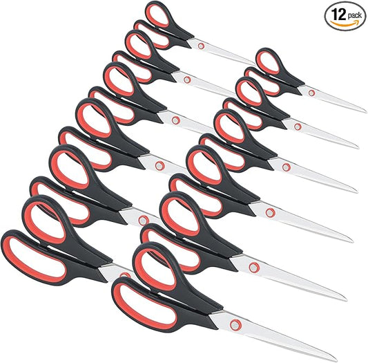 Scissors All Purpose for Office Heavy Duty, 8" Scissors Bulk Pack of 12 for Home Craft Sewing Fabric Supplies, High/Middle School Student Teacher Scissor,Right/Left Handed