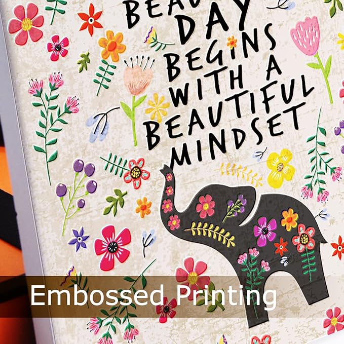 Inspirational Gifts for Teen Girls Women Birthday Christmas-Encouragement Gift Cheer Up Gifts for Friends-Motivational Sign Elephant Ceramic Plaque Desk Decor-A Beautiful Mindset Sign