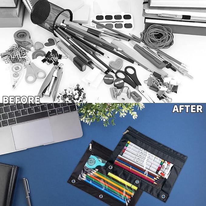 YoeeJob 36 Pack Zipper Pencil Pouch for 3 Ring Binder with Clear Window for School and Office Supplies (Black)