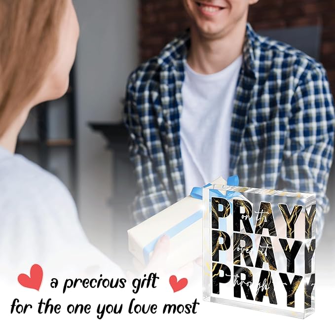 Black Gold Desk Decorations for Office, Ideal Christian Gifts for Women - Pray On It,Pray Over It - Bible Verse Desk Art, Inspirational Decor, Dorm Room Decor for Women, 4 x 4 inches(Black Gold)