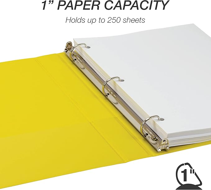 Samsill Durable 1 inch 3 Ring Binder, Made in USA, D Ring Binder, FSC 100% Recycled Chipboard, Yellow, 4 Pack