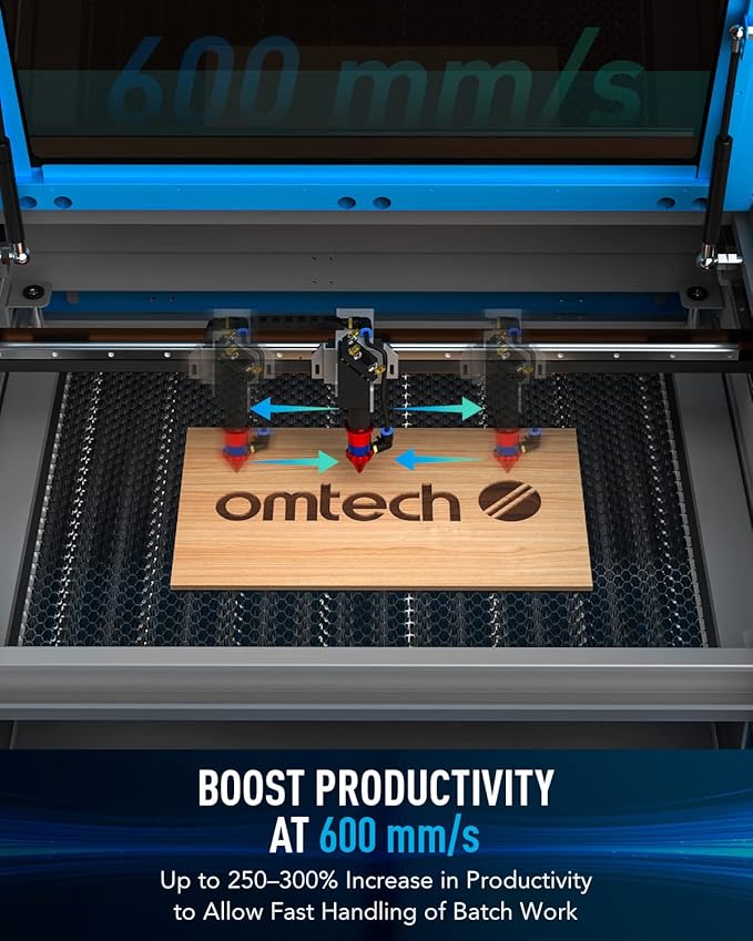 OMTech 60W CO2 Laser Engraver with LightBurn & Water Chiller, 20"x28" Laser Engraving Cutting Machine with Autofocus Autolift 4 Way Pass Air Assist, Commercial Laser Cutter for Wood Glass Acrylic More