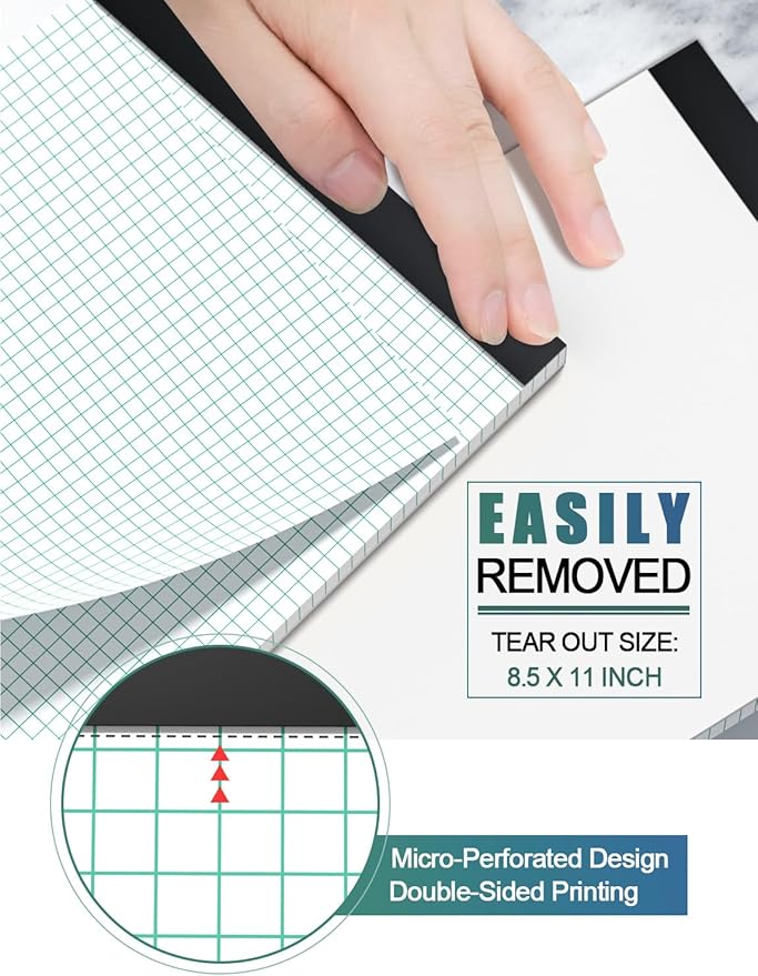 Graph Paper Pads 8.5 x 11, 4x4 Graph Ruled, 6 Pack 1/4 Graph Paper Notebooks, Grid Paper Pad Notebook 8-1/2" x 11" Graphing Paper, Perforated Quadrille Pad, 70GSM White Graft Paper Pads, 30 Sheets/Pad