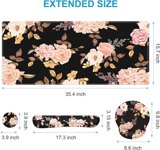 iCasso Desk Mat, Gaming Mouse Pad Wrist Support Set,4in1 XXL Large Mousepad + Keyboard Wrist Rest+Mouse Wrist Rest+Coaster Set with Ergonomic Design for Home Office Table Computer-Penoy