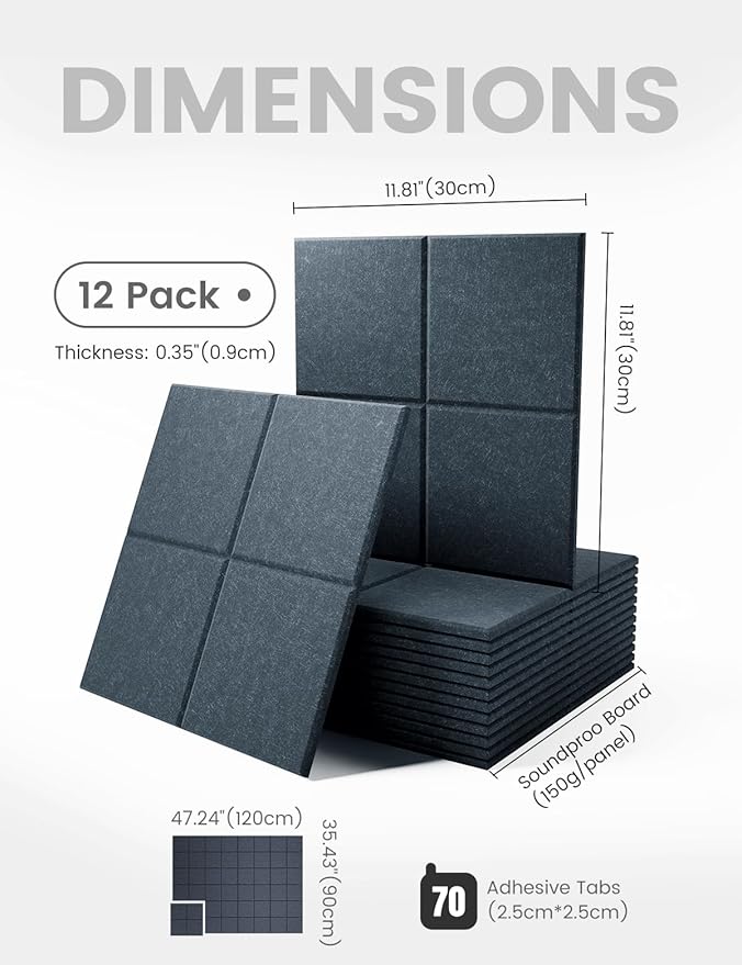 Large Felt Bulletin Board 48" x 36" Cork Board Alternative-12 Pack with 70 Safe Removable Adhesive Tabs, Cork Boards for Walls for Home Office Classroom Pin Board-Deep Charcoal Blue