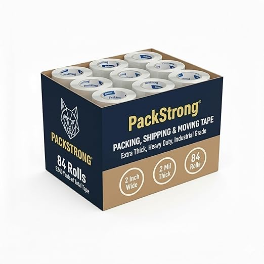 Packstrong Industrial Grade Clear Packing Tape 84 Rolls - 110 Yards per Roll - 2" Wide x 2 mil Thick, Acrylic Adhesive Tape for Box Office Moving Packaging Shipping
