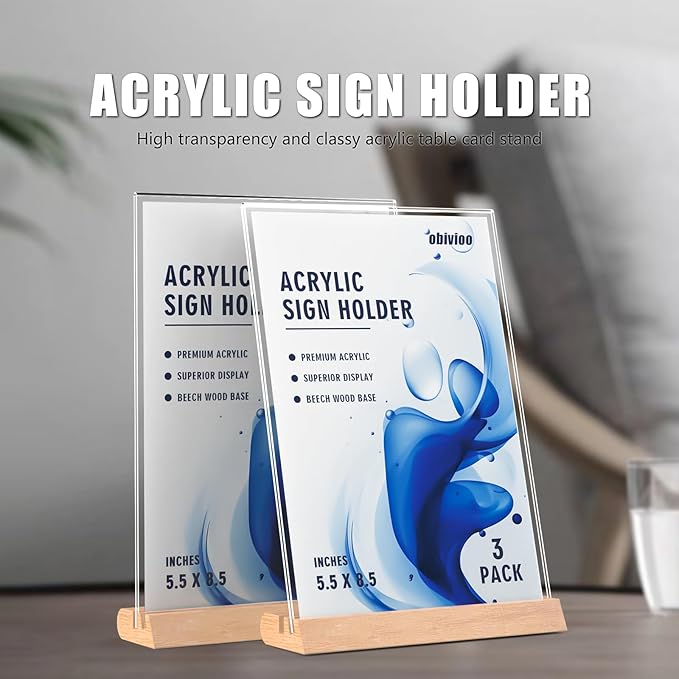 Acrylic Sign Holder 5.5 x 8.5inches, Combined L or T-Shaped dispaly, High Transparency Table Card Stand for Advertisement,Notice,Welcome,Honor,Number or other Flyers(3 packs)