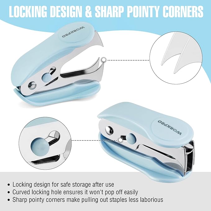WORKPRO Mini Stapler with Staples, Blue Stapler Set Includes Two Small Staplers, One Staple Remover, 2000 Standard Staples, Lock Design, Non-Slip Base - Staplers for Desk, Classroom, Office