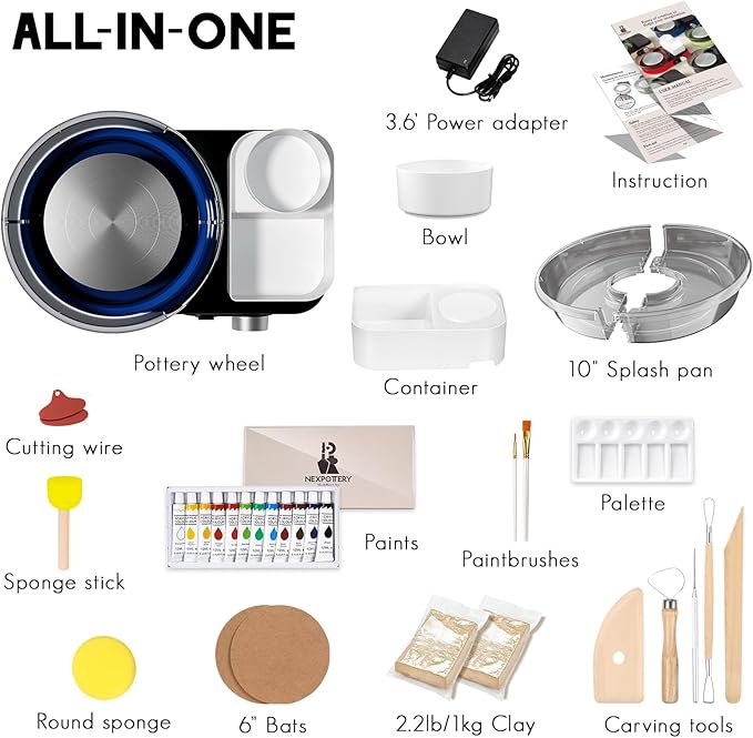 Pottery Wheel for Kids Adult and Beginners - Complete Pottery Set for Teens with 6" Turntable, 2.2lb Clay, Art Supplies Sculpting Tools, Christmas Craft Gifts for Teens Adults (Blue)