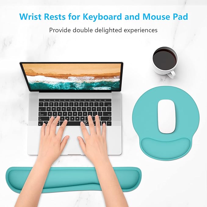 Dapesuom Keyboard Wrist Rest and Mouse Pad with Wrist Support, Cute Memory Foam Cushion for Keyboard and Mouse Set, Ergonomic Desktop Pad Rests with Non Slip Base for Easy Typing & Pain Relief, Green