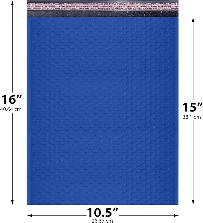 Royal Blue 10.5x16 Inch Large Poly Bubble Mailers #5 | Padded Envelopes with Self Seal | Air Lined Cushioned Bubble Mailer | Usable Size 10.5x15 | 200 Pack Bulk | Lightweight shipping Bags