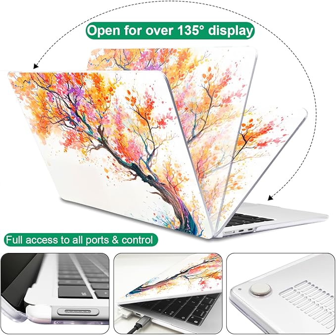 for 2022 2023 2024 2025 MacBook Air 13.6 inch Case M4 A3240 M3 A3113 M2 A2681 Cover, Patternt Plastic Hard Shell Case Keyboard Skin for Mac Air 13.6" M4 M3 M2 Touch ID, Phoenix Tree Flowers