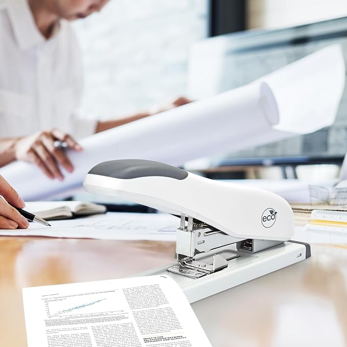 Rapesco 1461 ECO Heavy-Duty Stapler with 3200 Assorted Staples, Type 923 Heavy-Duty Staples (8/10/12/13mm), 100 Sheet Capacity, for Office, Business Proposals, School, Research Papers, White