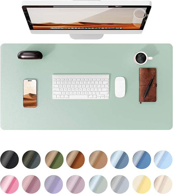 YSAGi Leather Desk Protector, Office Mat, Large Mouse Mat, Non-Slip PU Leather Blotter, Laptop Desk Pad, Waterproof Writing Pad for Office and Home (Pale Green, 35.4" x 17")