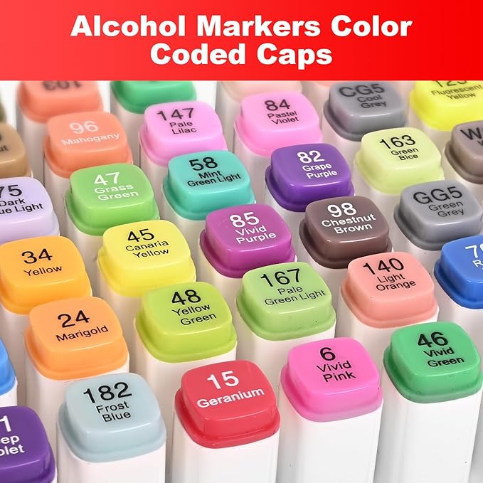 Alcohol Markers 60 Colors, Dual Tips Coloring Art Markers Set with Case & Holders, Chisel & Fine Artist Sketch Pens Art Supplies for Kids Adult Coloring Books, Drawing, Painting, Sketching