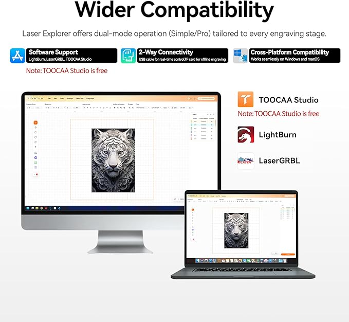 TOOCAA 20w Laser Engraver with 5 in 1 Rotary Roller Set, Smart Camera,Air Assist,Honeycomb Panel, 22" x 22" Bed Size,Safe Laser Engraving Cutting Machine Expert for Metal Tumblers Wood Acrylic