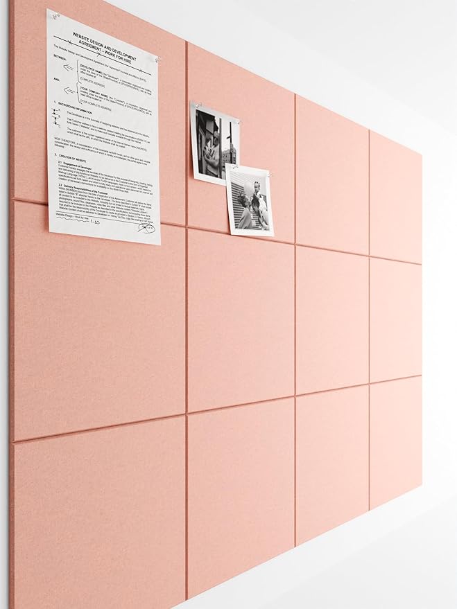Bumusty Large Cork Board 47"x35" Alternative - 12 Pack Felt Wall Tiles with 70 Safe Removable Adhesive Tabs, 30 Pushpins, Cork Boards for Walls Pin Board Bulletin Board Office Decor (Pink)
