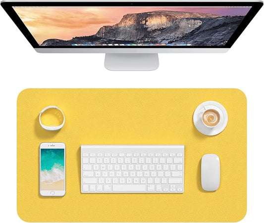 Hsurbtra Desk Pad, 23.6" x 13.8" PU Leather Desk Mat, M Extended Mouse Pad, Waterproof Desktop Blotter Protector, Non-Slip Ultra Thin Small Laptop Keyboard Writing Mat for Office Home, Yellow