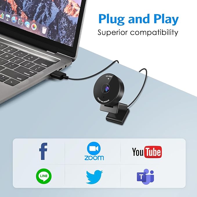 EMEET C950 Webcam for PC, 1080P Webcam with Microphone&Privacy Cover, Auto Light Correction, 70° FOV for Personal Use, Plug&Play Web Cam Protect Data, Perfect for Office Professionals&Remote Workers