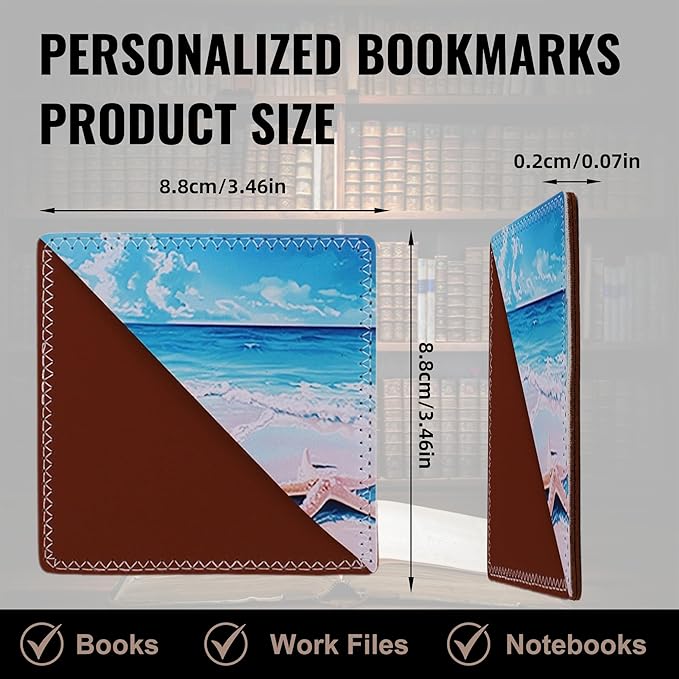 4 Pieces Leather Bookmarks, Cute Book Accessories for Reading Lovers, Page Markers for Women Men Kids Students Teachers Retirement Birthday Gift (Beach)