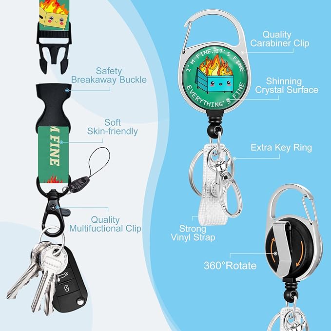 Gctriki ID Badge Holder with Lanyard, Funny Dumpster Retractable Badge Reel, Breakaway Lanyard for Keys，Teacher Lanyards for ID Badges Name Tags Card Holder, Nurse Teacher Workers Women Office Gifts