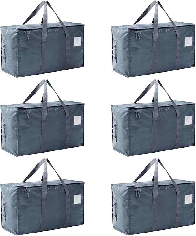 Moving Bags Heavy Duty Extra Large, Moving Boxes, Moving Supplies Essentials,Storage Bins with Lids, Plastic Packing Totes, Storage Bags for Clothes with Handles & Zippers(Grey, 6 Pack)