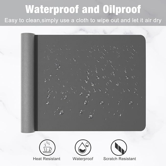 Hsurbtra Desk Pad, 23.6" x 13.8" PU Leather Desk Mat, M Extended Mouse Pad, Waterproof Desktop Blotter Protector, Non-Slip Ultra Thin Small Laptop Keyboard Writing Mat for Office Home, Dark Gray