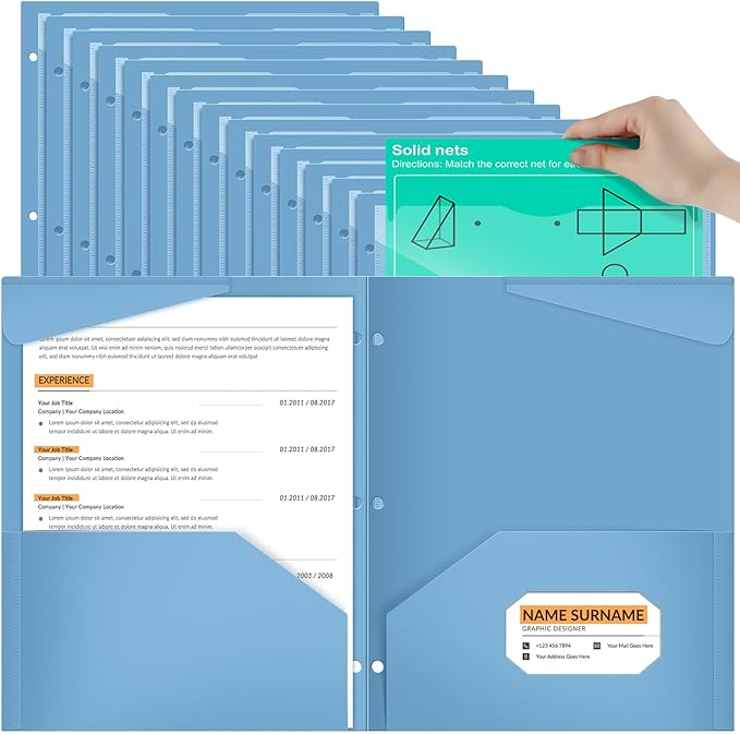 Henoyso 60 Pcs 2 Pocket Plastic Folders with Clear Front Pocket 3 Hole Punched File Folder Letter Size Take Home Documents Holder for Paper Holder Office Business Back to School Supply (Haze Blue)