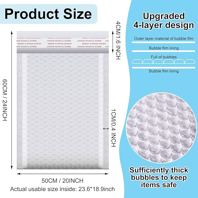 Thenshop 10 Pcs Extra Large Bubble Mailers 20 x 24 Inch Resealable Padded Envelopes Waterproof Shipping Packages Opaque Poly Packaging Envelope Mailers Cushioned Bags for Mailing Packaging, White