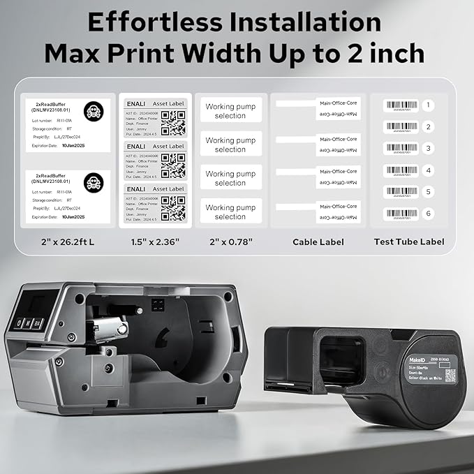 Makeid D50 Industrial Label Printer, Desktop Label Maker 2" Print Head, Mobile APP & PC Editor Compatible, 2600mAh Li-ion Battery, Come with 1.97" W x 26.24ft L Label Heavy-Duty Labeler for Job Sites